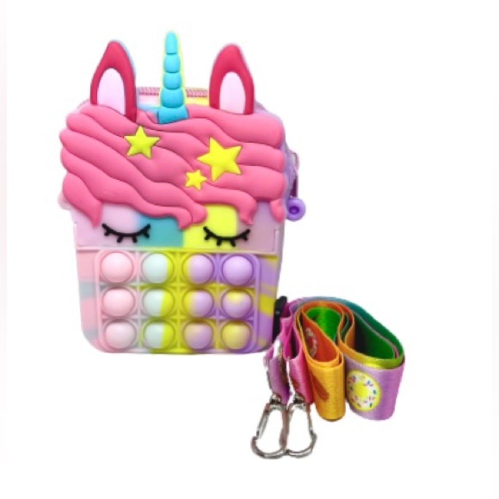 Girls Cute Pastel Swirl Unicorn Pop It Fidget Messenger Coin Purse